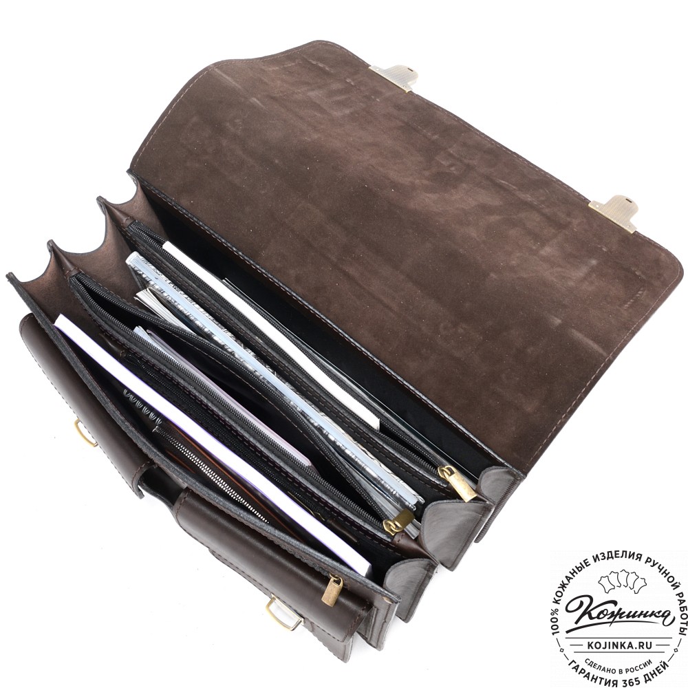 Мужской кожаный портфель "Престиж" (тёмно-коричневый)